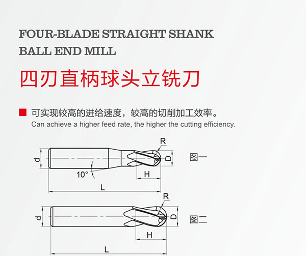四刃直柄球头立铣刀